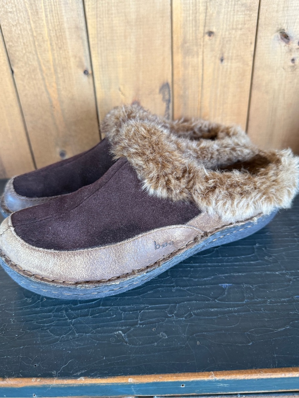 BOC Born Concept Slip-on Faux Fur Lined Suede Leather Slipper Brown 6 - Picture 1 of 5